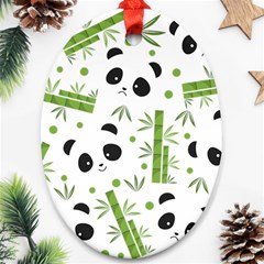 Giant Panda Bear Green Bamboo Oval Ornament (two Sides)