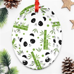 Giant Panda Bear Green Bamboo Oval Filigree Ornament (two Sides)