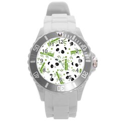 Giant Panda Bear Green Bamboo Round Plastic Sport Watch (l) by Salman4z