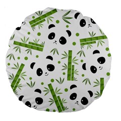 Giant Panda Bear Green Bamboo Large 18  Premium Flano Round Cushions by Salman4z