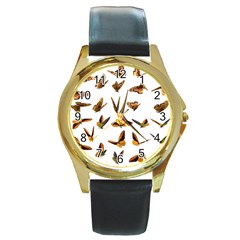 Butterfly Butterflies Insect Swarm Round Gold Metal Watch by Salman4z