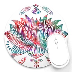 Lotus Feathers Boho Watercolor Round Mousepad by Salman4z