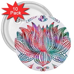 Lotus Feathers Boho Watercolor 3  Buttons (10 Pack)  by Salman4z