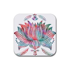 Lotus Feathers Boho Watercolor Rubber Coaster (square) by Salman4z