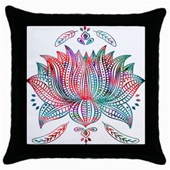 Lotus Feathers Boho Watercolor Throw Pillow Case (black) by Salman4z