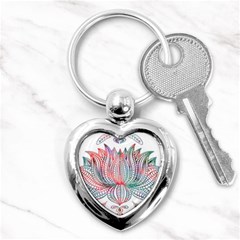 Lotus Feathers Boho Watercolor Key Chain (heart) by Salman4z