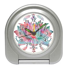 Lotus Feathers Boho Watercolor Travel Alarm Clock by Salman4z