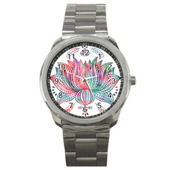 Lotus Feathers Boho Watercolor Sport Metal Watch by Salman4z