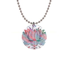 Lotus Feathers Boho Watercolor 1  Button Necklace by Salman4z