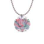 Lotus Feathers Boho Watercolor 1  Button Necklace Front