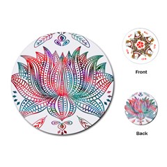 Lotus Feathers Boho Watercolor Playing Cards Single Design (round)