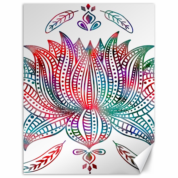 Lotus Feathers Boho Watercolor Canvas 12  x 16 