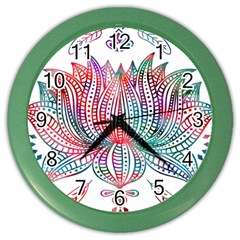 Lotus Feathers Boho Watercolor Color Wall Clock by Salman4z