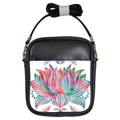 Lotus Feathers Boho Watercolor Girls Sling Bag by Salman4z