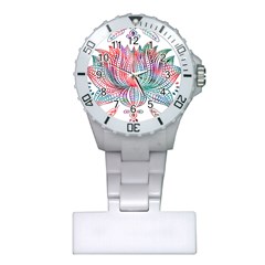 Lotus Feathers Boho Watercolor Plastic Nurses Watch by Salman4z