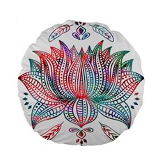 Lotus Feathers Boho Watercolor Standard 15  Premium Flano Round Cushions by Salman4z