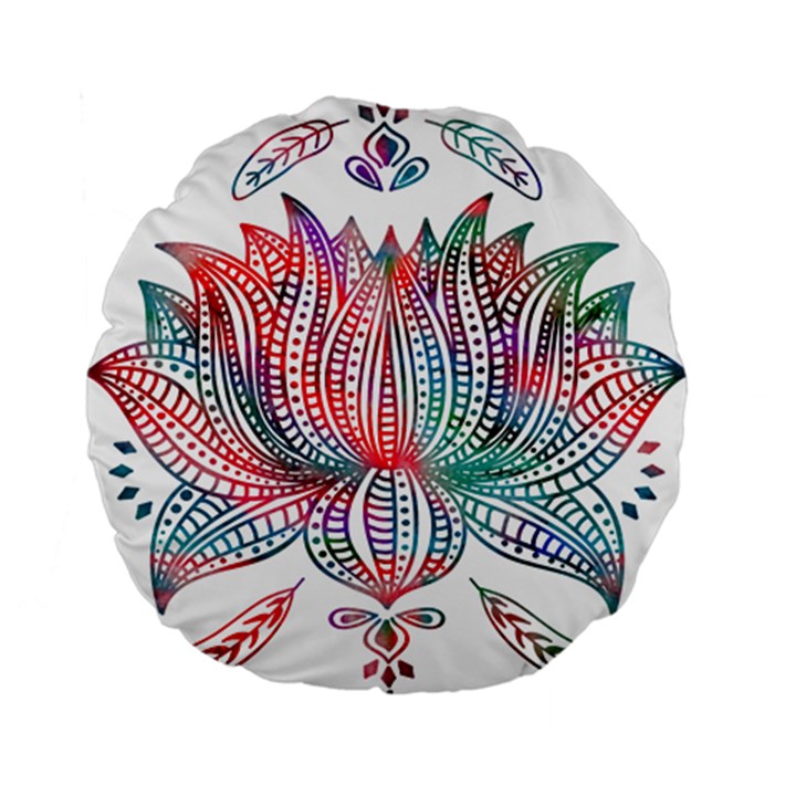 Lotus Feathers Boho Watercolor Standard 15  Premium Flano Round Cushions