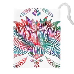 Lotus Feathers Boho Watercolor Drawstring Pouch (4xl) by Salman4z