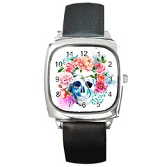 Day Of The Dead Skull Art Square Metal Watch