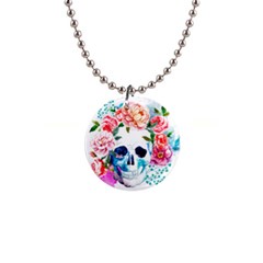 Day Of The Dead Skull Art 1  Button Necklace by Salman4z