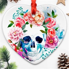 Day Of The Dead Skull Art Heart Ornament (two Sides) by Salman4z