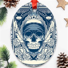 Skull Drawing Oval Ornament (two Sides)