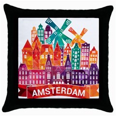 Vector Graphics Amsterdam Silhouette Throw Pillow Case (black) by Salman4z