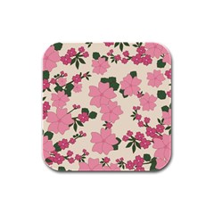 Floral Vintage Flowers Rubber Square Coaster (4 Pack) by Dutashop