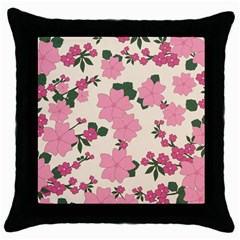 Floral Vintage Flowers Throw Pillow Case (black) by Dutashop