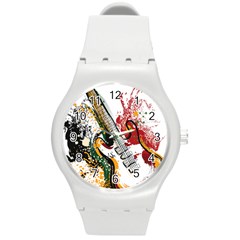 Electric Guitar Grunge Round Plastic Sport Watch (m) by Salman4z