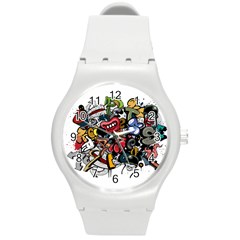 Mural Graffiti Paint Round Plastic Sport Watch (m) by Salman4z