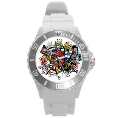 Mural Graffiti Paint Round Plastic Sport Watch (l) by Salman4z