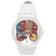 Amsterdam Graphic Design Poster Illustration Round Plastic Sport Watch (m) by Salman4z