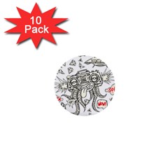 Drawing Clip Art Hand Painted Abstract Creative Space Squid Radio 1  Mini Buttons (10 Pack)  by Salman4z