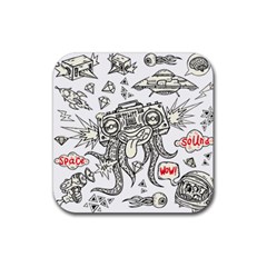 Drawing Clip Art Hand Painted Abstract Creative Space Squid Radio Rubber Coaster (square) by Salman4z