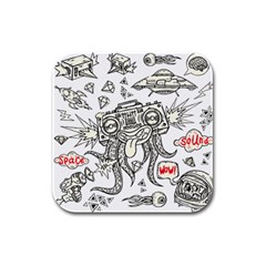 Drawing Clip Art Hand Painted Abstract Creative Space Squid Radio Rubber Square Coaster (4 Pack) by Salman4z