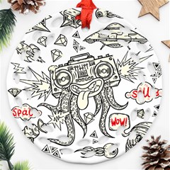 Drawing Clip Art Hand Painted Abstract Creative Space Squid Radio Round Filigree Ornament (two Sides) by Salman4z