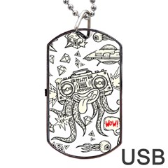 Drawing Clip Art Hand Painted Abstract Creative Space Squid Radio Dog Tag Usb Flash (two Sides) by Salman4z