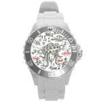 Drawing Clip Art Hand Painted Abstract Creative Space Squid Radio Round Plastic Sport Watch (L) Front