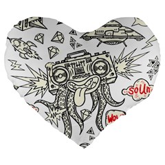 Drawing Clip Art Hand Painted Abstract Creative Space Squid Radio Large 19  Premium Heart Shape Cushions by Salman4z