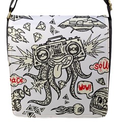 Drawing Clip Art Hand Painted Abstract Creative Space Squid Radio Flap Closure Messenger Bag (s) by Salman4z