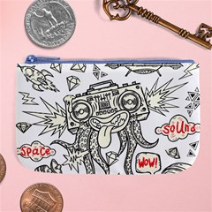 Drawing Clip Art Hand Painted Abstract Creative Space Squid Radio Large Coin Purse by Salman4z