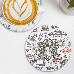 Drawing Clip Art Hand Painted Abstract Creative Space Squid Radio Uv Print Round Tile Coaster by Salman4z