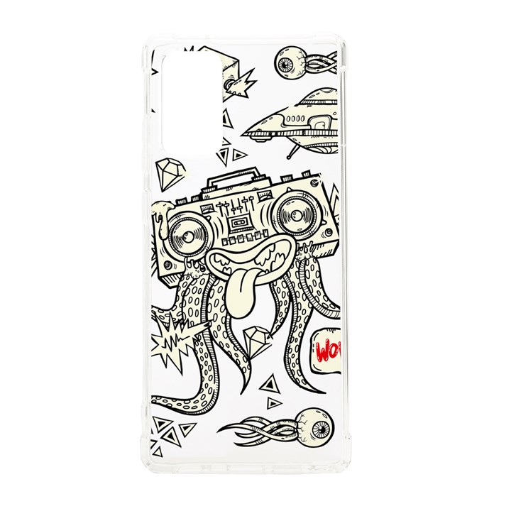 Drawing Clip Art Hand Painted Abstract Creative Space Squid Radio Samsung Galaxy Note 20 TPU UV Case