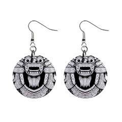 Balinese Art Barong Drawing Bali White Background People Mini Button Earrings by Salman4z