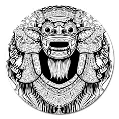 Balinese Art Barong Drawing Bali White Background People Magnet 5  (round) by Salman4z