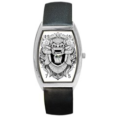 Balinese Art Barong Drawing Bali White Background People Barrel Style Metal Watch by Salman4z