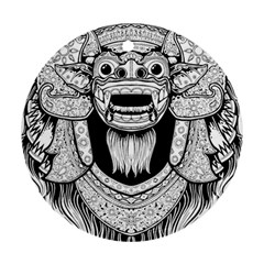 Balinese Art Barong Drawing Bali White Background People Round Ornament (two Sides) by Salman4z