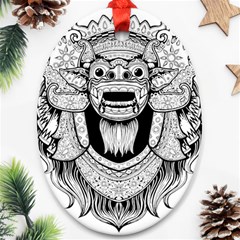 Balinese Art Barong Drawing Bali White Background People Oval Ornament (two Sides) by Salman4z