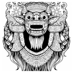 Balinese Art Barong Drawing Bali White Background People Wooden Puzzle Square by Salman4z